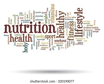 Vector concept or conceptual abstract word cloud on white background as metaphor for health, nutrition, diet, wellness, body, energy, medical, fitness, medical, gym, medicine, sport, heart or science