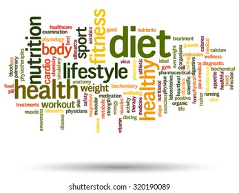 Vector concept or conceptual abstract word cloud on white background as metaphor for health, nutrition, diet, wellness, body, energy, medical, fitness, medical, gym, medicine, sport, heart or science