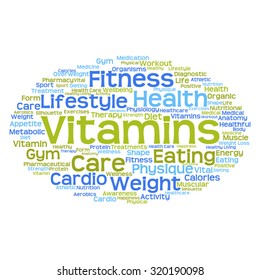 Vector concept or conceptual abstract word cloud on white background as metaphor for health, nutrition, diet, wellness, body, energy, medical, fitness, medical, gym, medicine, sport, heart or science