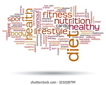 Vector concept or conceptual abstract word cloud on white background as metaphor for health, nutrition, diet, wellness, body, energy, medical, fitness, medical, gym, medicine, sport, heart or science