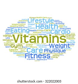 Vector concept or conceptual abstract word cloud on white background as metaphor for health, nutrition, diet, wellness, body, energy, medical, fitness, medical, gym, medicine, sport, heart or science