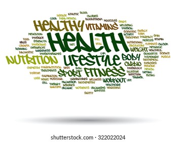 Vector concept or conceptual abstract word cloud on white background as metaphor for health, nutrition, diet, wellness, body, energy, medical, fitness, medical, gym, medicine, sport, heart or science