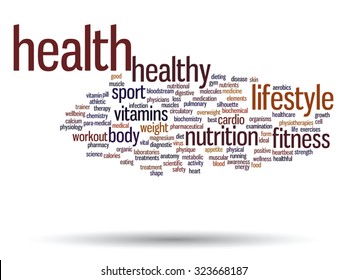 Vector concept or conceptual abstract word cloud on white background as metaphor for health, nutrition, diet, wellness, body, energy, medical, fitness, medical, gym, medicine, sport, heart or science