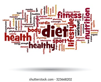 Vector concept or conceptual abstract word cloud on white background as metaphor for health, nutrition, diet, wellness, body, energy, medical, fitness, medical, gym, medicine, sport, heart or science