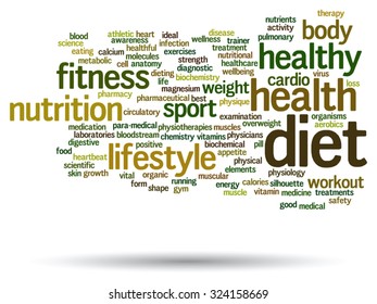 Concepto vectorial o nube de palabras abstracta conceptual sobre fondo blanco como metáfora para la salud, la nutrición, la dieta, el bienestar, el cuerpo, la energía, la medicina, la aptitud física, la medicina, la medicina, el deporte, el corazón o la ciencia