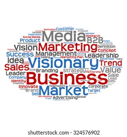 Vektorkonzept oder konzeptuell abstrakte Wortwolke auf weißem Hintergrund als Metapher für Unternehmen, Trends, Medien, Fokus, Markt, Wert, Produkt, Werbung oder Kunden. Auch für Corporate WordCloud