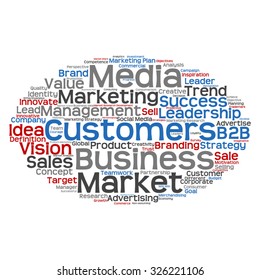 Vector concept or conceptual abstract word cloud on white background as metaphor for business, trend, media, focus, market, value, product, advertising or customer. Also for corporate wordcloud