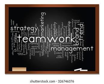 Vector concept or conceptual abstract word cloud on blackboard background as metaphor for business, trend, media, focus, market, value, product, advertising or customer. Also for corporate wordcloud