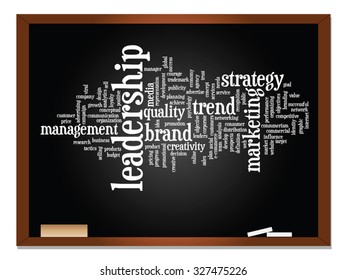 Conceito vetorial ou nuvem de palavras abstratas conceitual no fundo de quadro-negro como metáfora para negócios, tendência, mídia, foco, mercado, valor, produto, publicidade ou cliente. Também para nuvem de palavras corporativa