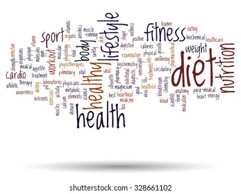 Vector concept or conceptual abstract word cloud on white background as metaphor for health, nutrition, diet, wellness, body, energy, medical, fitness, medical, gym, medicine, sport, heart or science