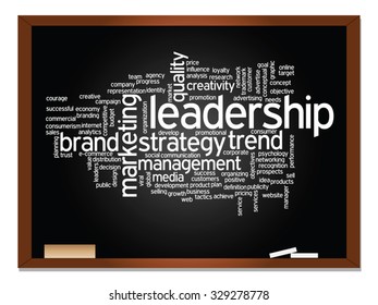 Vector concept or conceptual abstract word cloud on blackboard background as metaphor for business, trend, media, focus, market, value, product, advertising or customer. Also for corporate wordcloud