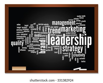 Vector concept or conceptual abstract word cloud on blackboard background as metaphor for business, trend, media, focus, market, value, product, advertising or customer. Also for corporate wordcloud