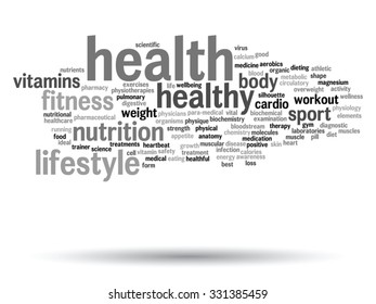Vector concept or conceptual abstract word cloud on white background as metaphor for health, nutrition, diet, wellness, body, energy, medical, fitness, medical, gym, medicine, sport, heart or science