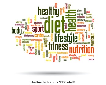 Vector concept or conceptual abstract word cloud on white background as metaphor for health, nutrition, diet, wellness, body, energy, medical, fitness, medical, gym, medicine, sport, heart or science