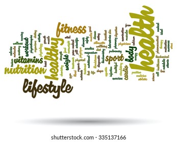 Vector concept or conceptual abstract word cloud on white background, metaphor to health, nutrition, diet, wellness, body, energy, medical, fitness, medical, gym, medicine, sport, heart science