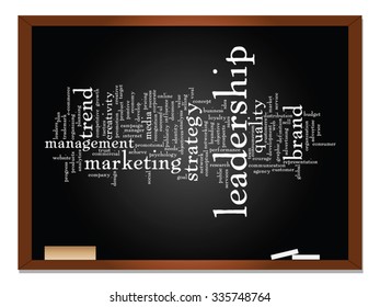 Vector concept or conceptual abstract word cloud on blackboard background as metaphor for business, trend, media, focus, market, value, product, advertising or customer. Also for corporate wordcloud