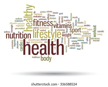 Vector concept or conceptual abstract word cloud on white background, metaphor to health, nutrition, diet, wellness, body, energy, medical, fitness, medical, gym, medicine, sport, heart science