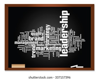 Vector concept or conceptual abstract word cloud on blackboard background as metaphor for business, trend, media, focus, market, value, product, advertising or customer. Also for corporate wordcloud