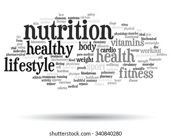 Vector concept or conceptual abstract word cloud on white background as metaphor for health, nutrition, diet, wellness, body, energy, medical, fitness, medical, gym, medicine, sport, heart or science