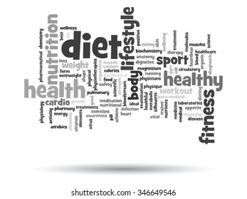 Vector concept or conceptual abstract word cloud on white background, metaphor to health, nutrition, diet, wellness, body, energy, medical, fitness, medical, gym, medicine, sport, heart science