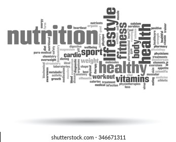 Vector concept or conceptual abstract word cloud on white background, metaphor to health, nutrition, diet, wellness, body, energy, medical, fitness, medical, gym, medicine, sport, heart science