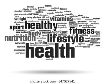 Vector concept or conceptual abstract word cloud on white background as metaphor for health, nutrition, diet, wellness, body, energy, medical, fitness, medical, gym, medicine, sport, heart or science
