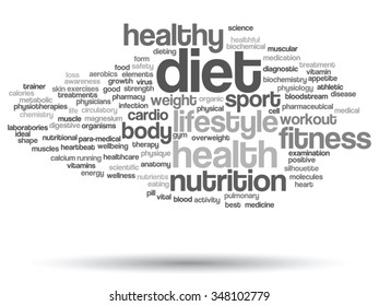 Vector concept or conceptual abstract word cloud on white background, metaphor to health, nutrition, diet, wellness, body, energy, medical, fitness, medical, gym, medicine, sport, heart science
