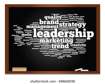 Concepto vectorial o nube conceptual abstracta de palabras en el fondo de la pizarra como metáfora para negocios, tendencias, medios, enfoque, mercado, valor, producto, publicidad o cliente. También para la nube de palabras corporativa