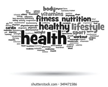 Vector concept or conceptual abstract word cloud on white background, metaphor to health, nutrition, diet, wellness, body, energy, medical, fitness, medical, gym, medicine, sport, heart science