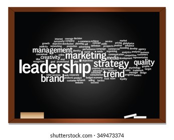 Vector concept or conceptual abstract word cloud on blackboard background as metaphor for business, trend, media, focus, market, value, product, advertising or customer. Also for corporate wordcloud