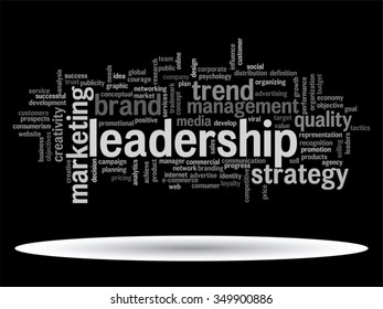 Concepto vectorial o nube conceptual abstracta de palabras sobre fondo negro como metáfora para negocios, tendencias, medios, enfoque, mercado, valor, producto, publicidad o cliente. También para la nube de palabras corporativa