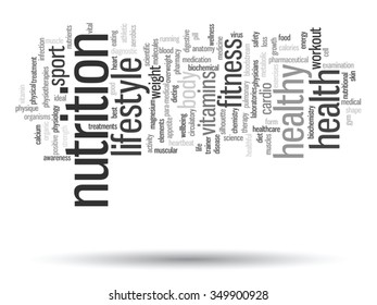 Vector concept or conceptual abstract word cloud on white background, metaphor to health, nutrition, diet, wellness, body, energy, medical, fitness, medical, gym, medicine, sport, heart science