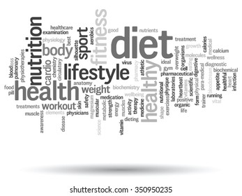 Vector concept or conceptual abstract word cloud on white background, metaphor to health, nutrition, diet, wellness, body, energy, medical, fitness, medical, gym, medicine, sport, heart science