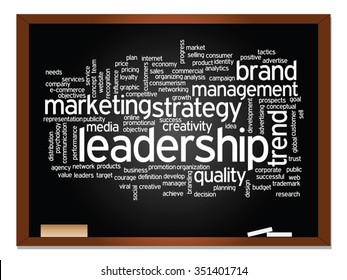 Vector concept or conceptual abstract word cloud on blackboard background as metaphor for business, trend, media, focus, market, value, product, advertising or customer. Also for corporate wordcloud