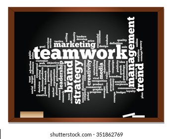 Vector concept or conceptual abstract word cloud on blackboard background as metaphor for business, trend, media, focus, market, value, product, advertising or customer. Also for corporate wordcloud