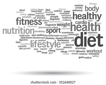 Vector concept or conceptual abstract word cloud on white background, metaphor to health, nutrition, diet, wellness, body, energy, medical, fitness, medical, gym, medicine, sport, heart science