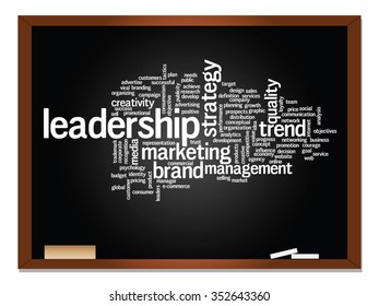 Vector concept or conceptual abstract word cloud on blackboard background as metaphor for business, trend, media, focus, market, value, product, advertising or customer. Also for corporate wordcloud
