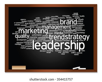 Concepto vectorial o nube conceptual abstracta de palabras en el fondo de la pizarra como metáfora para negocios, tendencias, medios, enfoque, mercado, valor, producto, publicidad o cliente. También para la nube de palabras corporativa