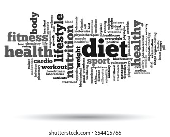 Concepto vectorial o nube de palabras abstracta conceptual sobre fondo blanco, metáfora a la salud, nutrición, dieta, bienestar, cuerpo, energía, medicina, fitness, medicina, medicina, medicina, deporte, cardiología