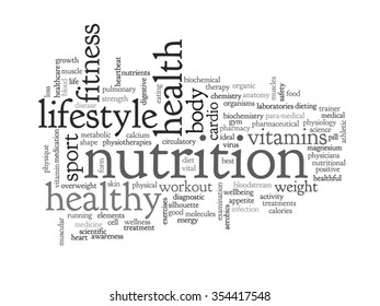 Vector concept or conceptual abstract word cloud on white background, metaphor to health, nutrition, diet, wellness, body, energy, medical, fitness, medical, gym, medicine, sport, heart science