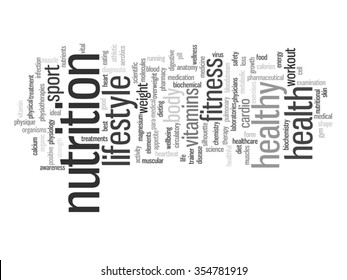 Conceito vetorial ou palavra abstrata conceitual nuvem sobre fundo branco, metáfora para a saúde, nutrição, dieta, bem-estar, corpo, energia, médica, fitness, médica, ginástica, medicina, esporte, ciência do coração