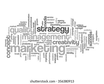 Concepto vectorial o nube conceptual abstracta de palabras sobre fondo blanco como metáfora para negocios, tendencias, medios, enfoque, mercado, valor, producto, publicidad o cliente. También para la nube de palabras corporativa