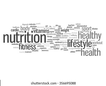 Vector concept or conceptual abstract word cloud on white background as metaphor for health, nutrition, diet, wellness, body, energy, medical, fitness, medical, gym, medicine, sport, heart or science
