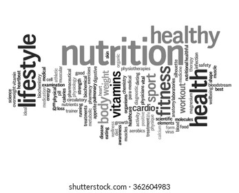 Vector concept or conceptual abstract word cloud on white background as metaphor for health, nutrition, diet, wellness, body, energy, medical, fitness, medical, gym, medicine, sport, heart or science