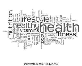 Vector concept or conceptual abstract word cloud on white background as metaphor for health, nutrition, diet, wellness, body, energy, medical, fitness, medical, gym, medicine, sport, heart or science