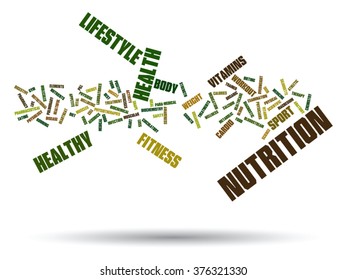 Vector concept or conceptual abstract word cloud on white background as metaphor for health, nutrition, diet, wellness, body, energy, medical, fitness, medical, gym, medicine, sport, heart or science