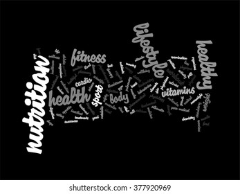 Vector concept or conceptual abstract word cloud on black background as metaphor for health, nutrition, diet, wellness, body, energy, medical, fitness, medical, gym, medicine, sport, heart or science