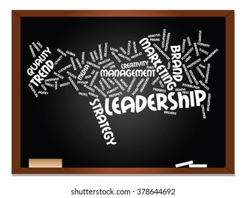 Vector concept or conceptual abstract word cloud on blackboard background as metaphor for business, trend, media, focus, market, value, product, advertising or customer. Also for corporate wordcloud