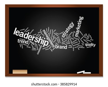 Vector concept or conceptual abstract word cloud on blackboard background as metaphor for business, trend, media, focus, market, value, product, advertising or customer. Also for corporate wordcloud