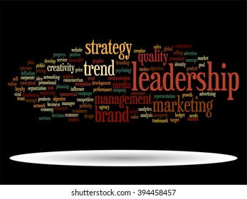 Concepto vectorial o nube conceptual abstracta de palabras sobre fondo negro como metáfora para negocios, tendencias, medios, enfoque, mercado, valor, producto, publicidad o cliente. También para la nube de palabras corporativa